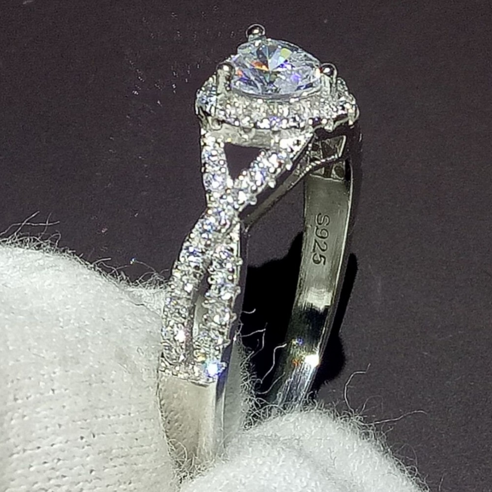 Hot Sale Brand Desgin Cross Wedding Heart Ring For Women Sparkling Jewelry Real 100% 925 Sterling Silver Pave Pear Cut Topaz CZ Diamond