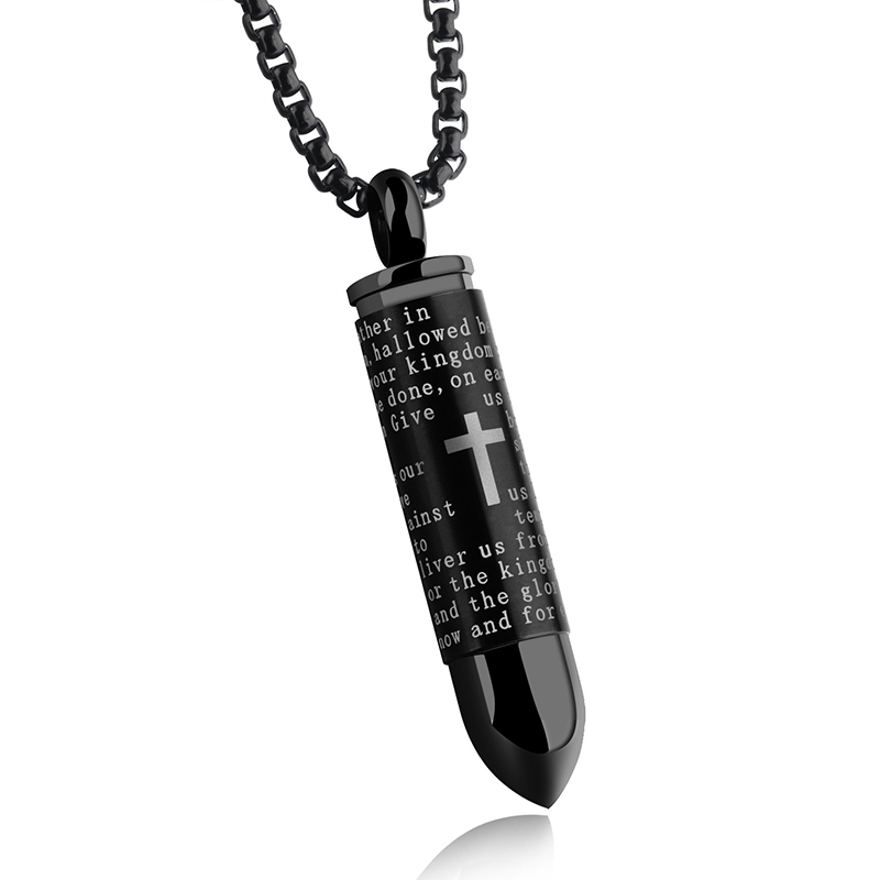 Hip Hop Bullet Cross Scripture Mens Necklace 316L Stainless Steel Pendant Necklace Jewelry Can be Unscrewed