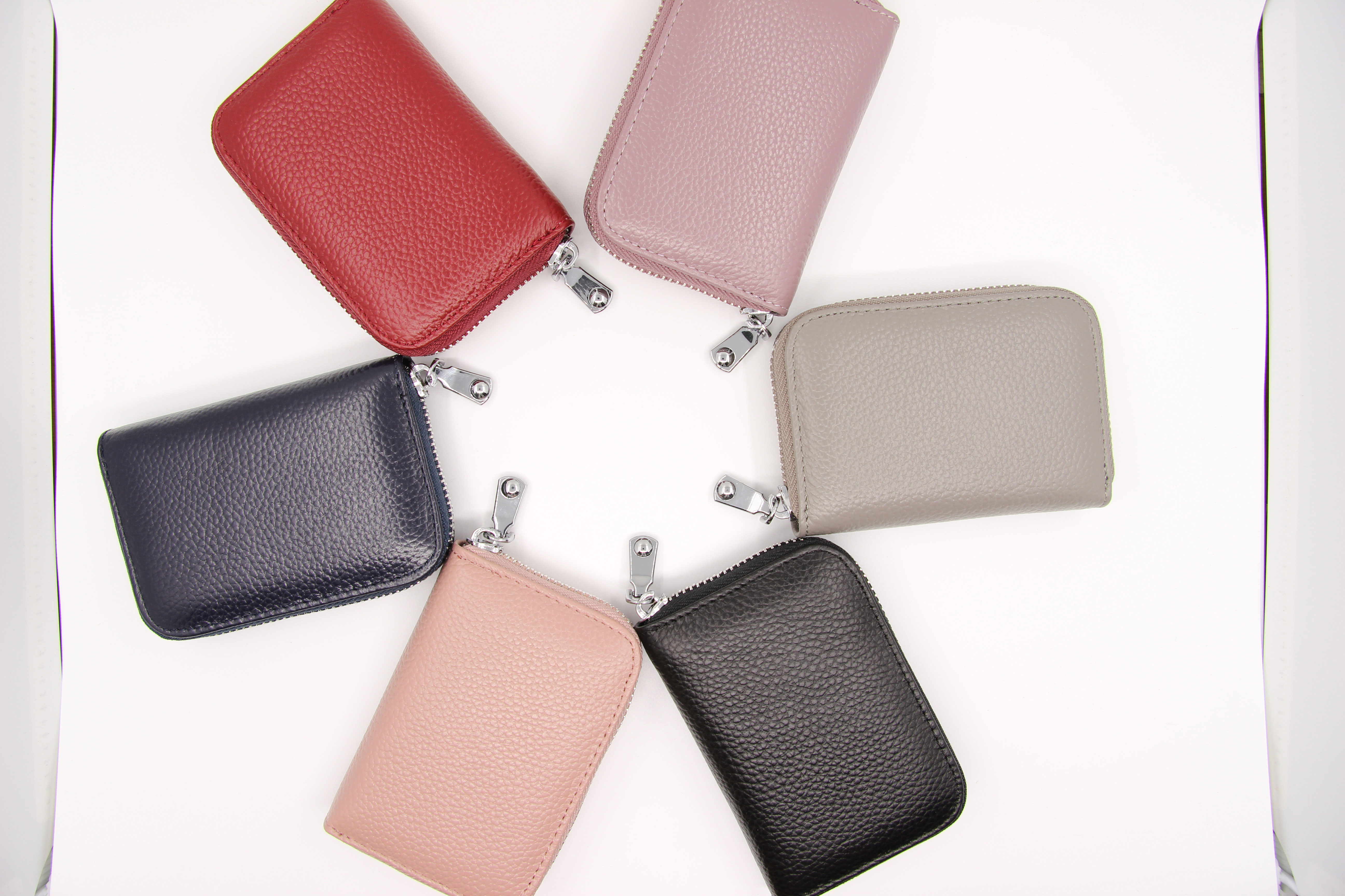 Top layer cowleather organ bag RFID antitheft female card clip man card bag multifunction zipper pocket34669138940