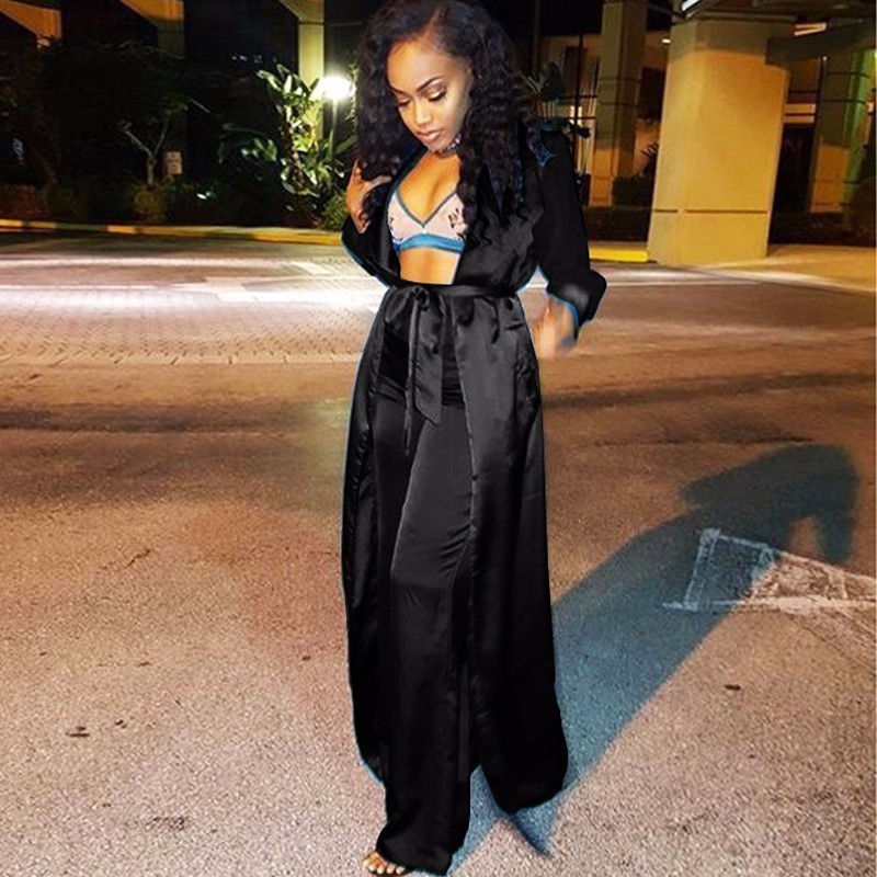 Tobinoone New Sexy Two Piece Set Casual Crop Top Two Piece Outfits Autumn Long Trench Coat Three Set Tracksuit Women