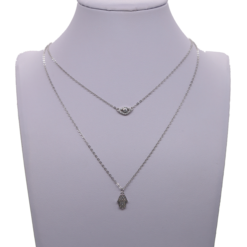 Guarantee 925 sterling silver jewelry lucky charm hamsa hand evil eye double layer women elegance lovely necklace jewelry