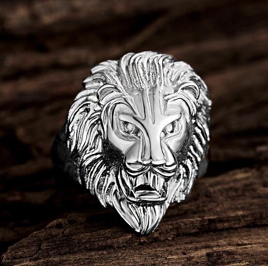 fashion Rock roll Hip-hop Ornaments Overbearing Lion's head Titanium steel Stainless steel Punk Man Gold Ring White Gold Ring size Us 6-14