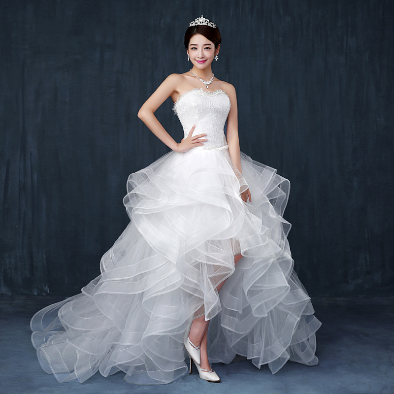 2018 Top Selling wedding dress Cheap Hight Low bride royal princess Lace Front Short Long Back train formal dress quality growns