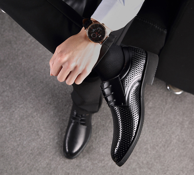 2018 High Fashion Men Shoes Ventilate Genuine Leather Lace Up Men Formal Occasions Shoes US Size 7-11 With Free Shipping