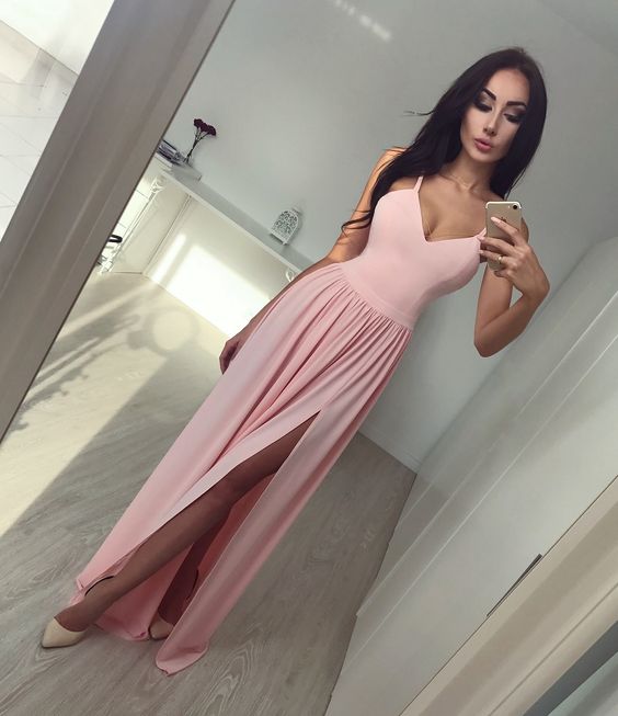 Hot Selling Light Pink Spaghetti Straps Split Side Prom Dresses Evening Dresses for Women Chiffon In Stock, Hunter
Hot Selling Light Pink Spaghetti Straps Split Side Prom Dresses Evening Dresses for Women Chiffon In Stock, Hunter
