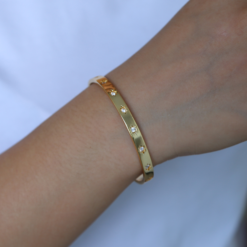 inner diamater 56-58mm northstar starburst open cuff bangle Gold plated fashion women jewelry christmas gift band bangles