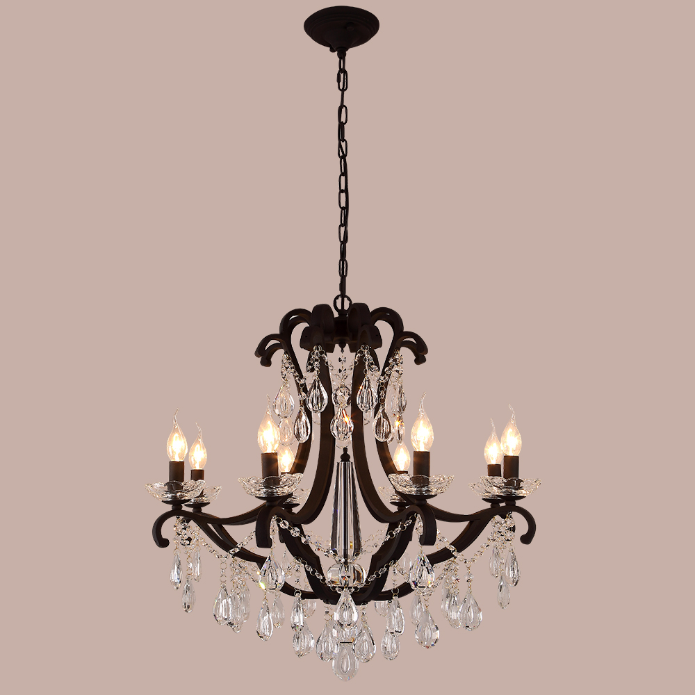 Vintage Iron Crystal Pendant Lights K9 Crystals Chandelier Light fixtures black for Living Room Bedroom Restaurant Porch