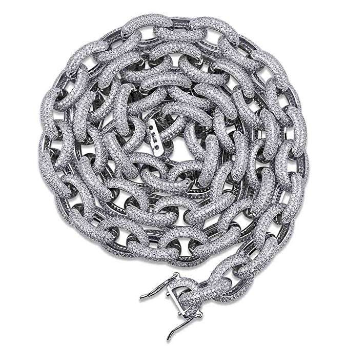 Hip Hop Iced Out 14K Gold Silver Color Plated Iced Out CZ Twisted Oval Anchor Link Necklace for Men Women
Hip Hop Iced Out 14K Gold Silver Color Plated Iced Out CZ Twisted Oval Anchor Link Necklace for Men Women