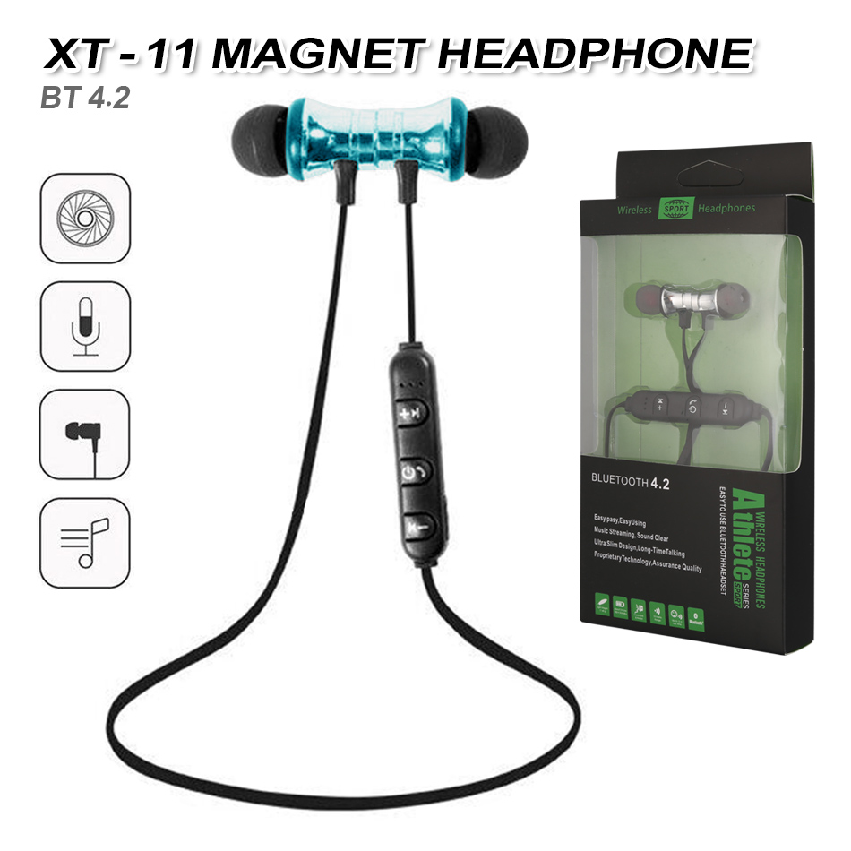

XT11 Bluetooth Headphones Magnetic Wireless Running Sport Earphones Headset BT 4.2 with Mic MP3 Earbud For iPhone LG Smartphones in Box, Gold