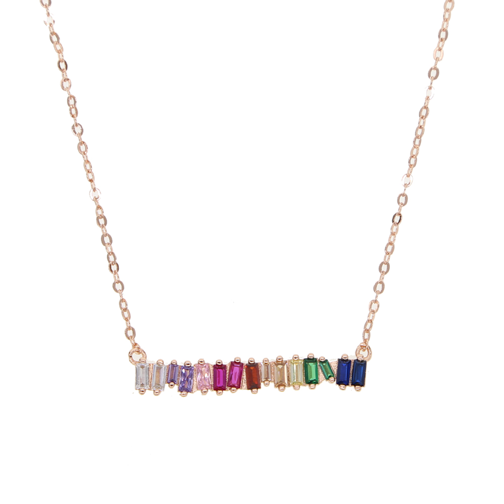 rainbow cz bar necklace simple classic fashion jewelry Gold plated colored cz minimal colorful cz necklaces