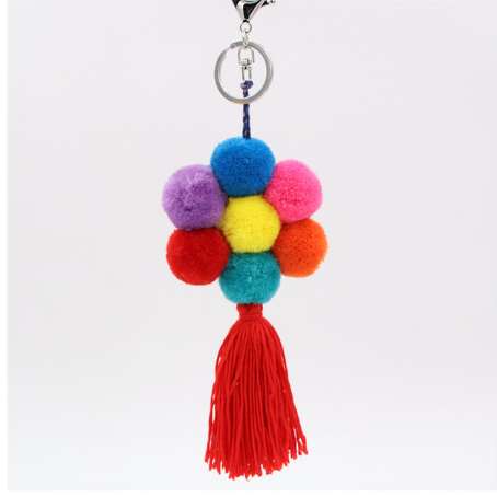 1pc Colorful Flower POM POM Tassel Keychain Pompons Bag Accessories Keychain Key Ring Pendant Jewelry