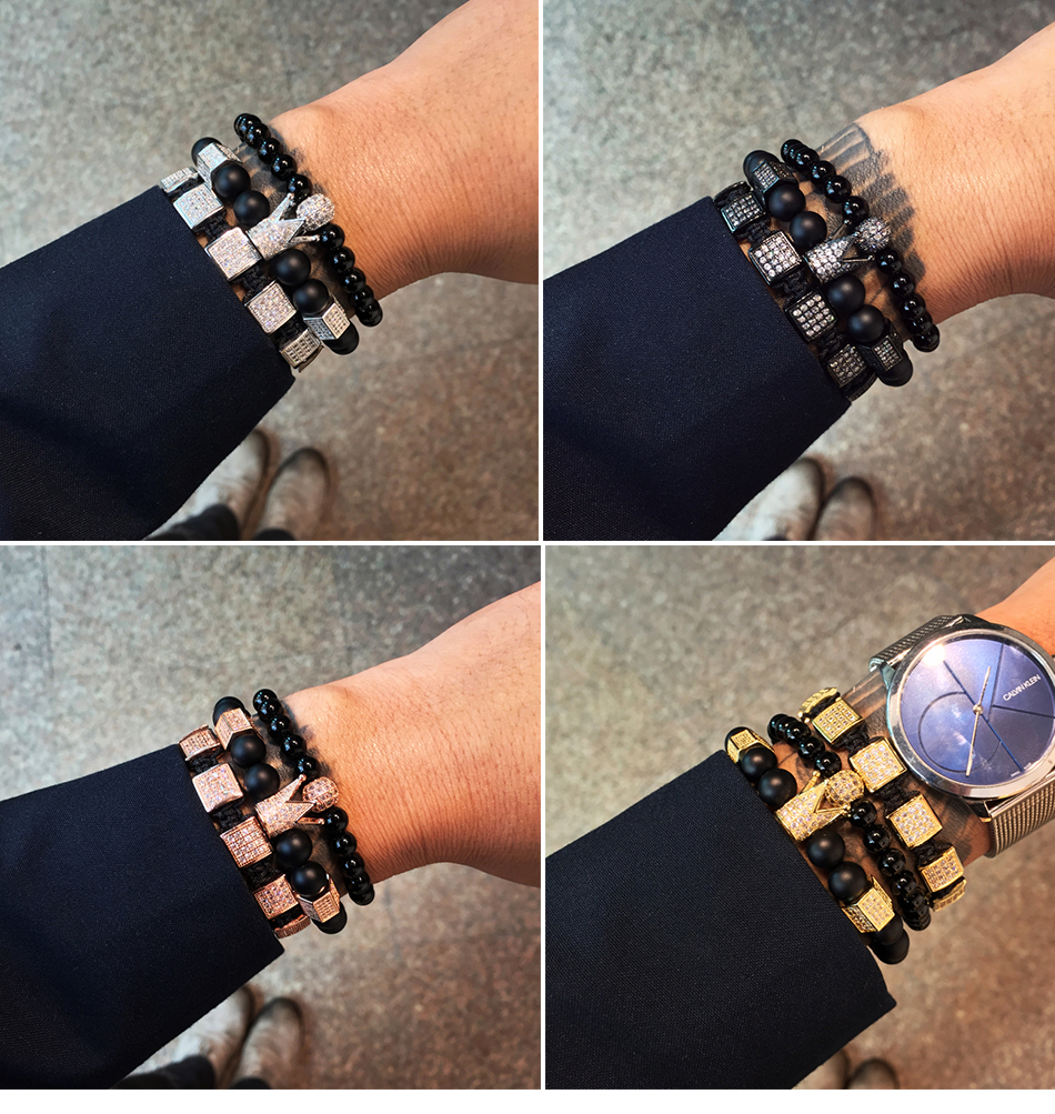 3pcs/set bracelet men/natural stone/beads/gold/charm/luxury/bracelet male hexagon crown charm braiding bracelets men jewelry Gift Valentine's Day