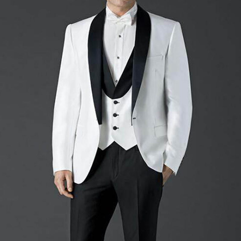 Three Piece White and Black Wedding Groom Tuxedos Shawl Lapel One Button Best Men Suits 2018 Jacket Pants Vest, Same as image
Three Piece White and Black Wedding Groom Tuxedos Shawl Lapel One Button Best Men Suits 2018 Jacket Pants Vest, Same as image