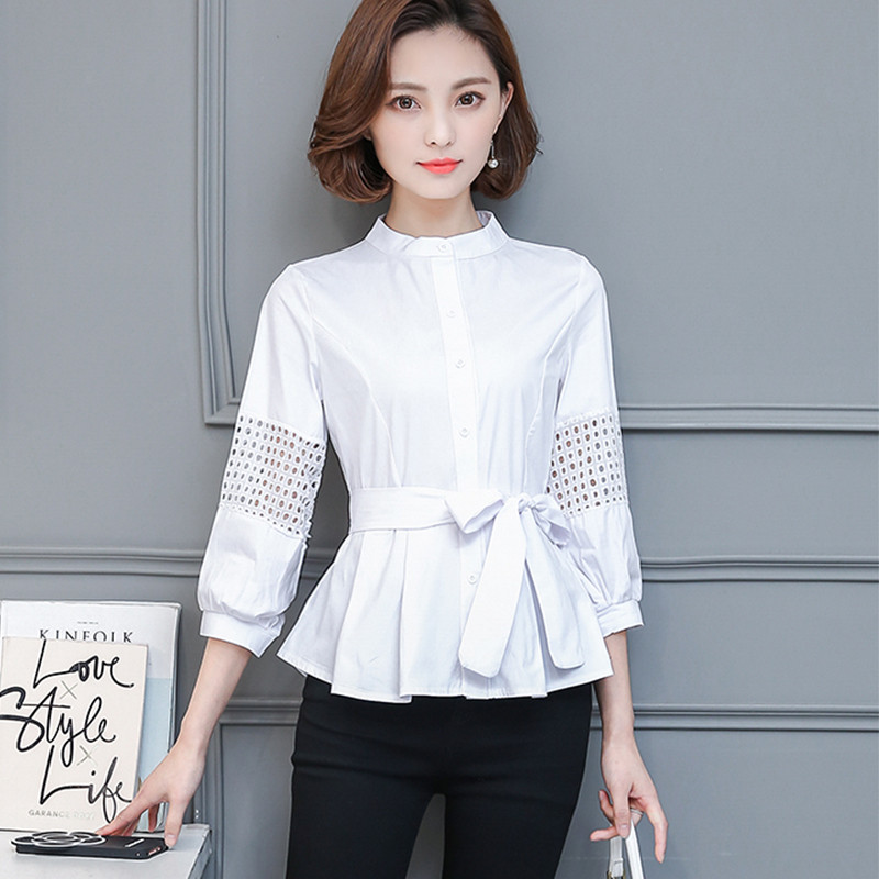 White Shirt Female 2018 Striped Blouses Elegant Tunique Ladies Office Shirts Kimono Blouse Women Tops Bow Slim Blusa Mujer C3160