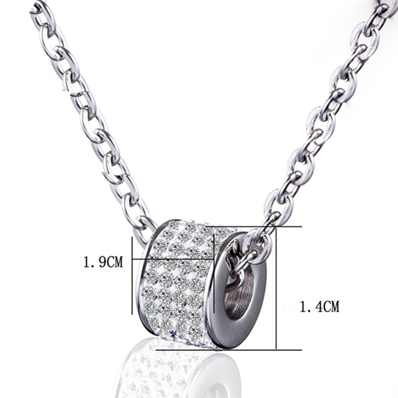 Round Lucky Pendant Necklace Full Cubic Zirconia Setting Transfer Beads 316L Stainless Steel Women Men's Jewelry
