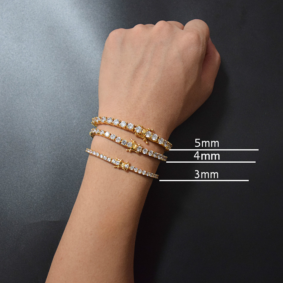3mm 4mm Mens Double A Cubic Zirconia Tennis Bracelet Chain Hip Hop Jewelry Iced Out Finish 1 Row Sliver Gold CZ Bracelet Link