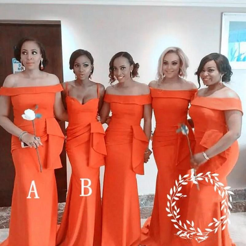 Orange Mermaid Bridesmaid Dresses Plus Size Off The Shoulder Satin Maid Of Honor Dress Peplum Pleats Women Wedding Party Dress Floor Length
Orange Mermaid Bridesmaid Dresses Plus Size Off The Shoulder Satin Maid Of Honor Dress Peplum Pleats Women Wedding Party Dress Floor Length