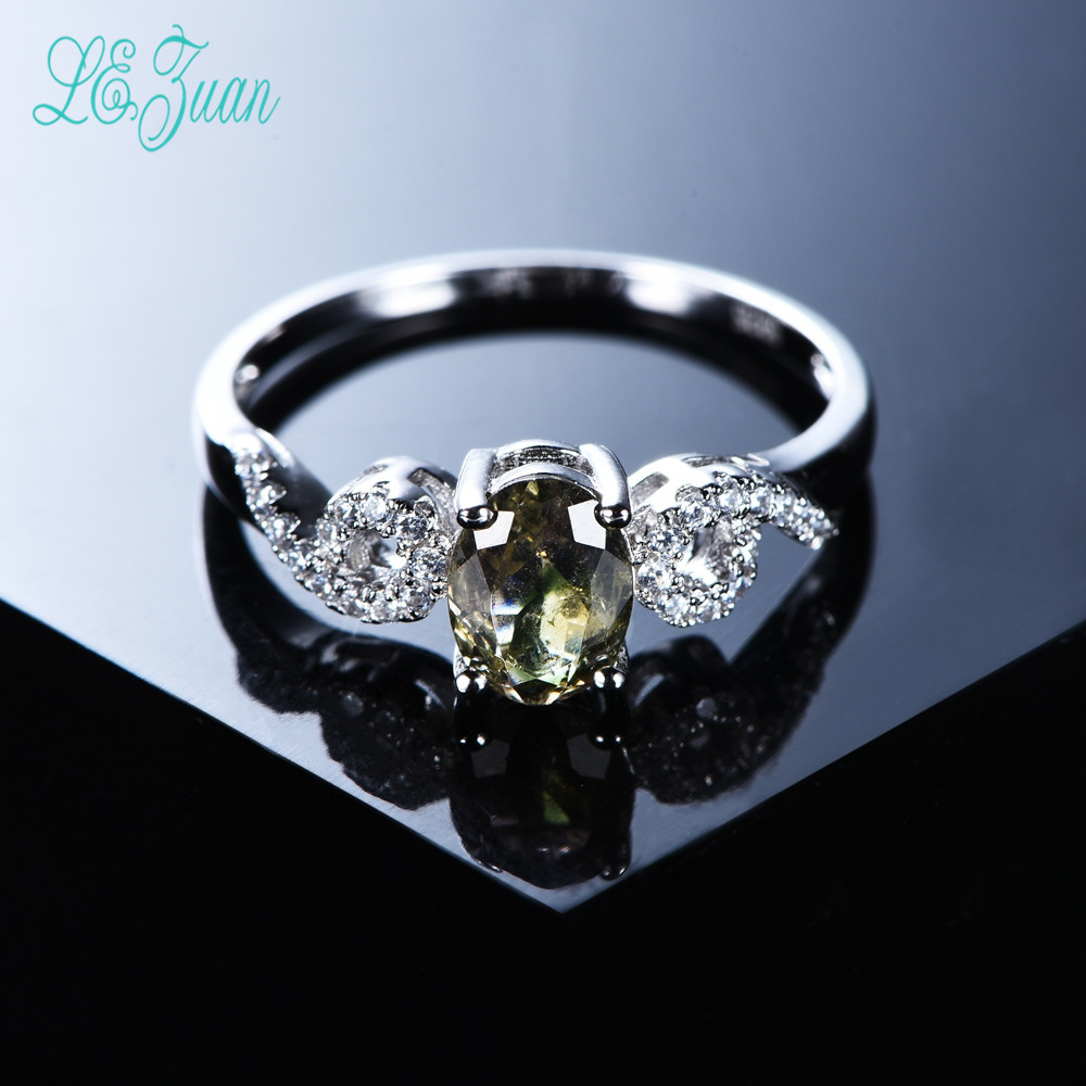 l&zuan S925 Fine Sterling Silver Jewelry Oval-Shaped Natural Yellow-Green Tourmaline Rings For Women Party Christmas GiftsY1883003