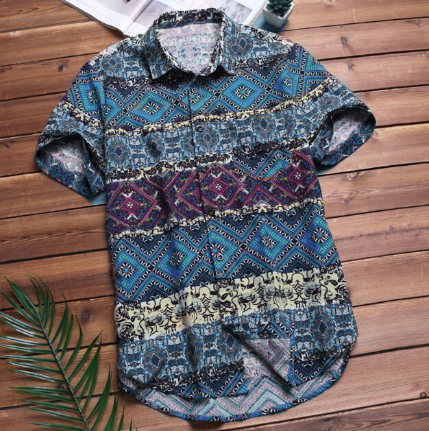 Mens Beach Hawaiian Shirt Tropical Summer Short Sleeve Shirt Men Clothing Casual Loose Cotton Button Down Shirts
