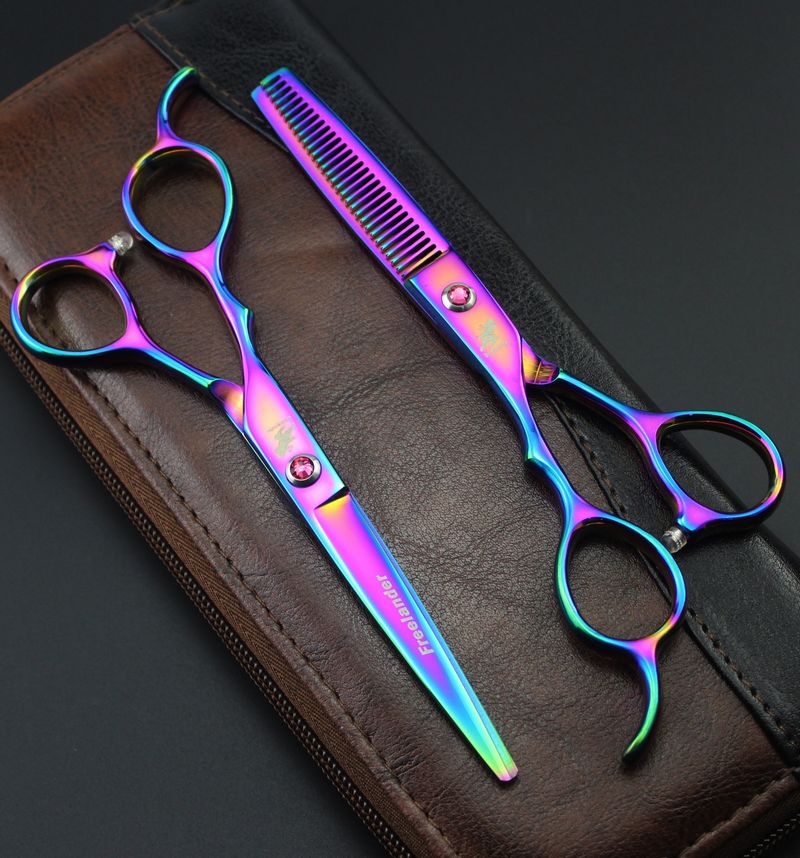 Freelander left hand 6.0 inch cutting/thinning hair scissors golden/rainbow/purple for option free shipping