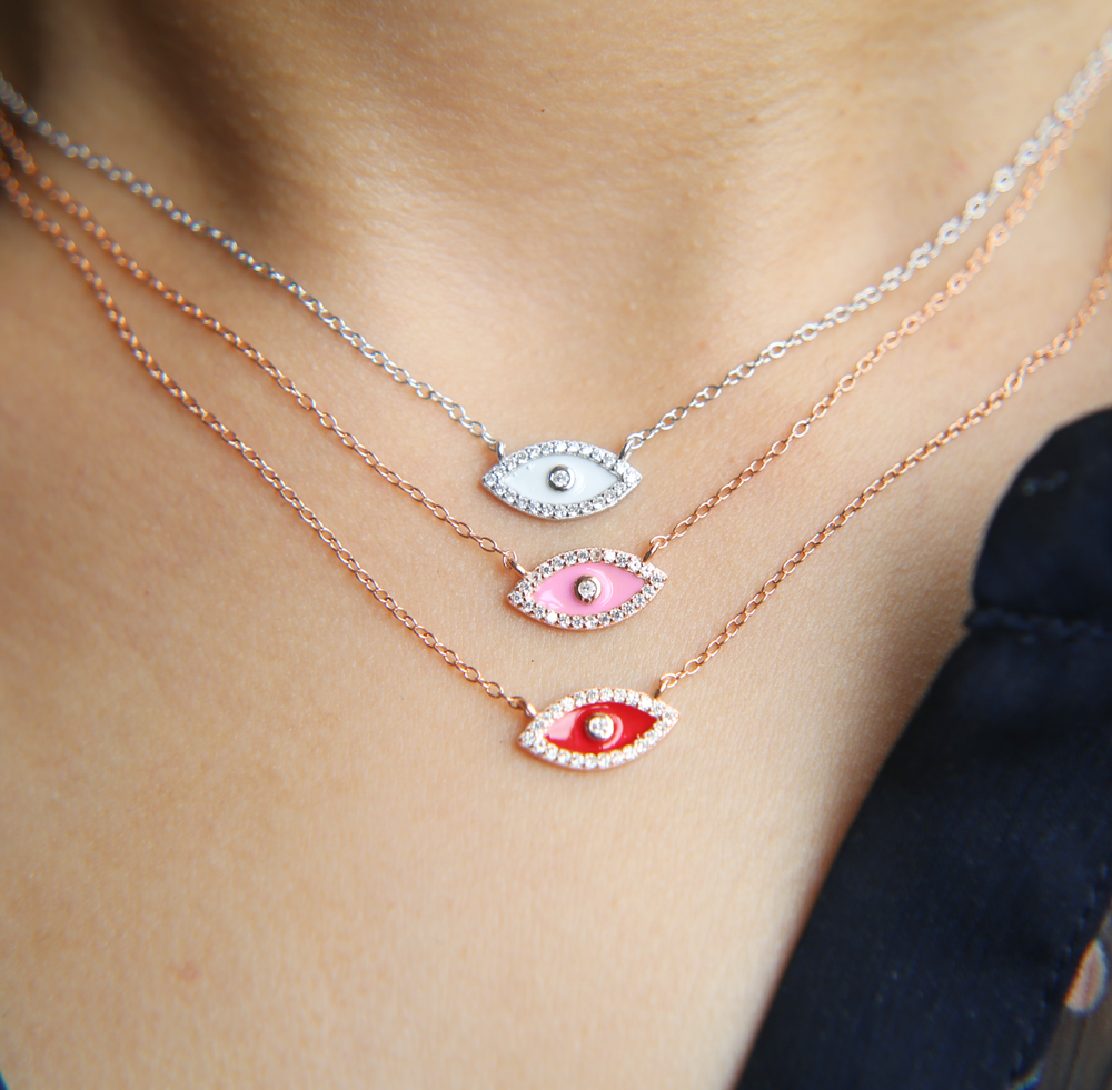 Turkish evil eye necklace 5 colors 100% 925 sterling silver jewelry lovely eye charm lucky girl gift fine silver chain collar jewelry