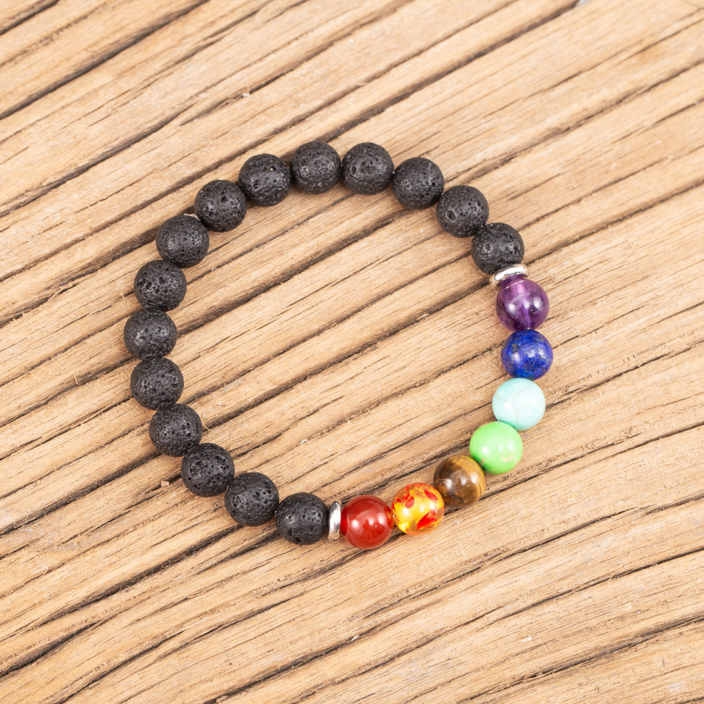 Natural 8mm Lava Stone 7Chakra Bracelet Essential Oil Diffuser Bracelet for women men Yoga bracelet