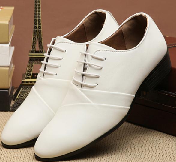 Free send 2018 new style Korean Groom wedding shoes men's pointed end shoes, White
