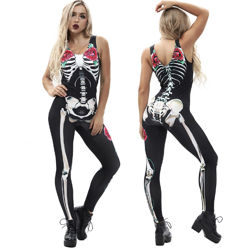 Halloween Costumes Skeleton Cosplay 3D digital printing sleeveless jumpsuit costume quick-drying fitness halloween costumes for adults от DHgate WW