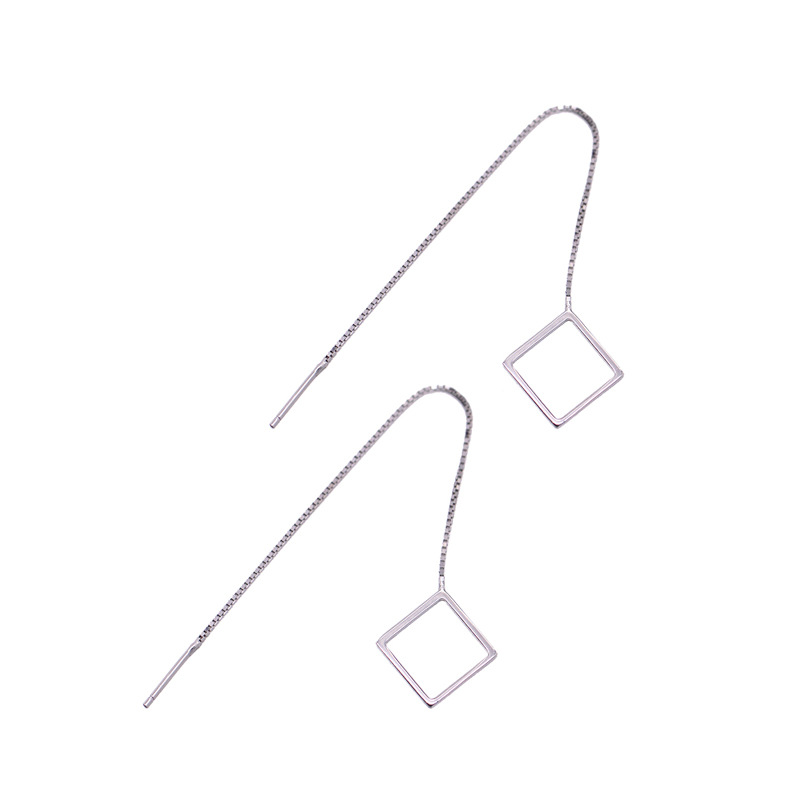 S925 Silver Long Drop Earrings Jewelry Simple Geometric Shape Earring Classic Fashion Women Girls Child Gift
