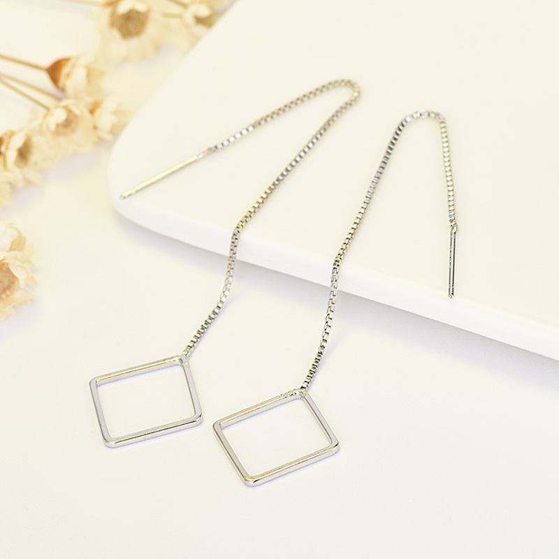 S925 Silver Long Drop Earrings Jewelry Simple Geometric Shape Earring Classic Fashion Women Girls Child Gift