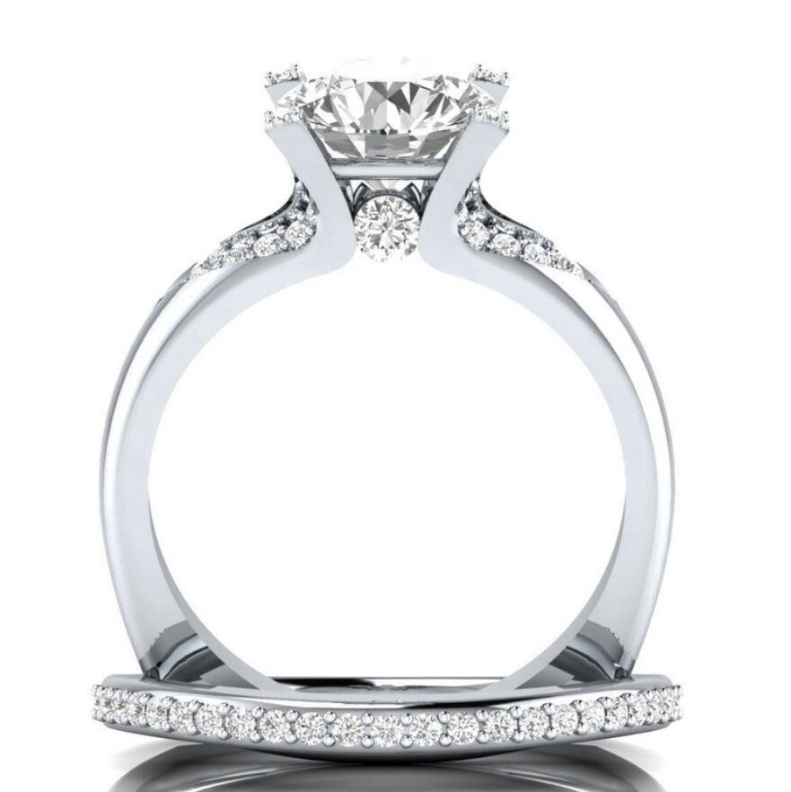 Drop Shipping New Arrival Professional Luxury Jewelry 925 Silver Fill Round Cut Topaz&Sapphire CZ Diamond Wedding Band Ring for Women Gift