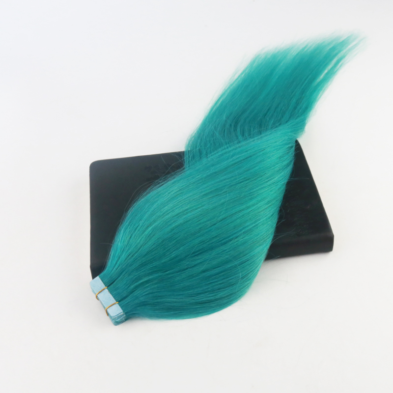 Seamless Tape in Hair Extensions #Teal Green 100% Remy Human Hair Extensions Straight for Fashion Women 40Pcs 100G/Package