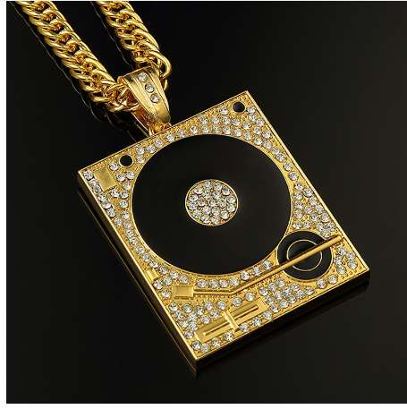 DJ Phonograph Big Pendant Necklace Men Jewelry Hiphop Chain Gold Silver Color Music Hip Hop Rock Rap Necklaces Mens Jewellery