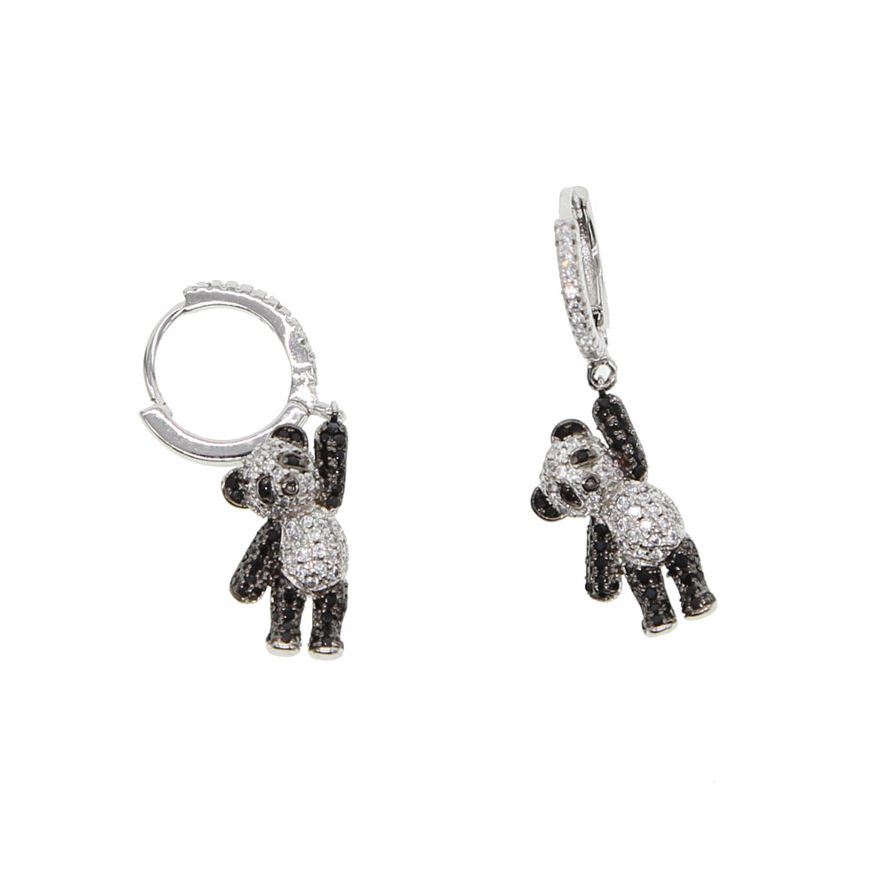 2018 girl gift jewelry lovely cute animal charm dangle earring micro pave cz black white dog bear charm adorable earrings