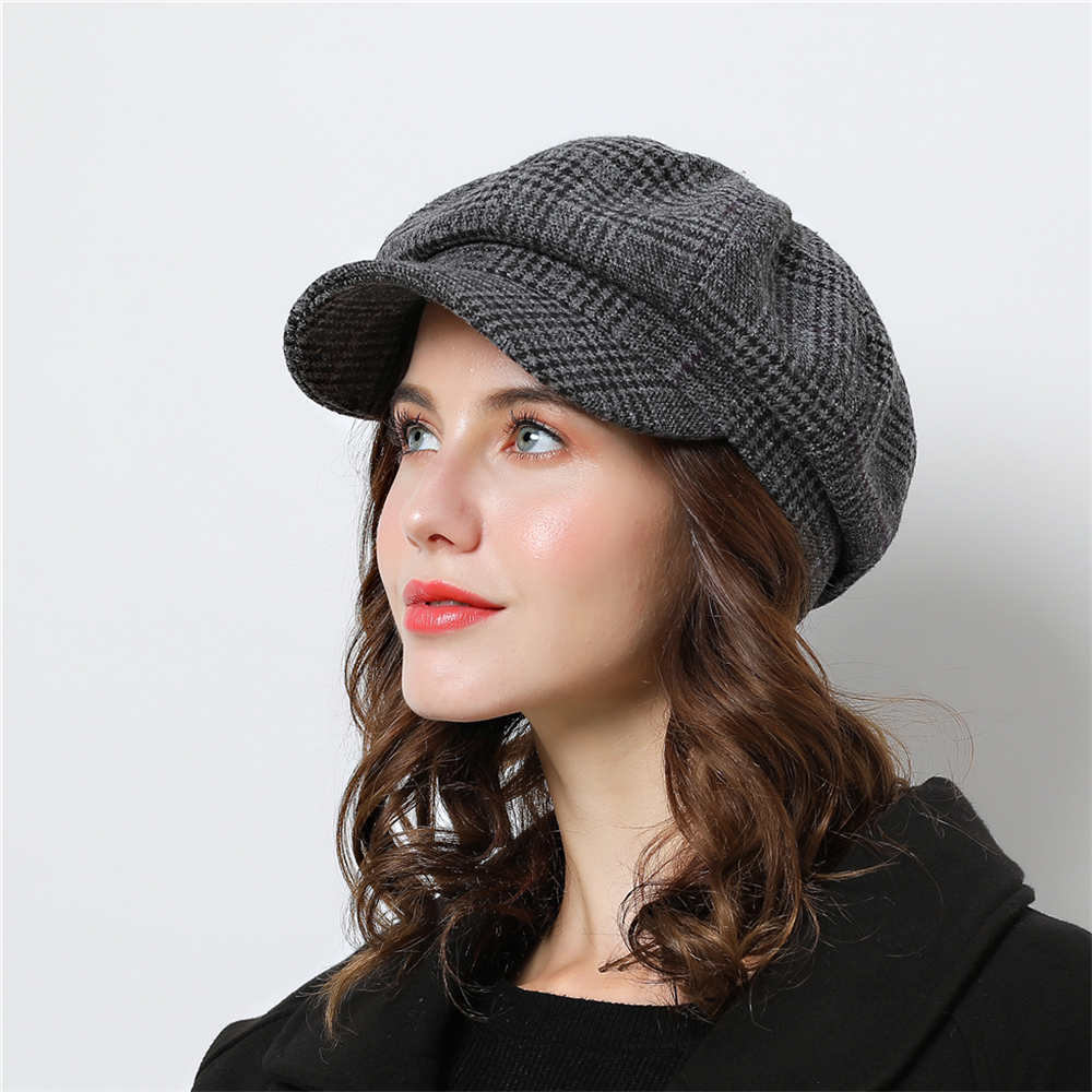 Women Baseball cap For Winter Female Cotton Hats Plaid Vintage Fashion Octagonal Casual boina Autumn 2018 Brand New Women's Caps
