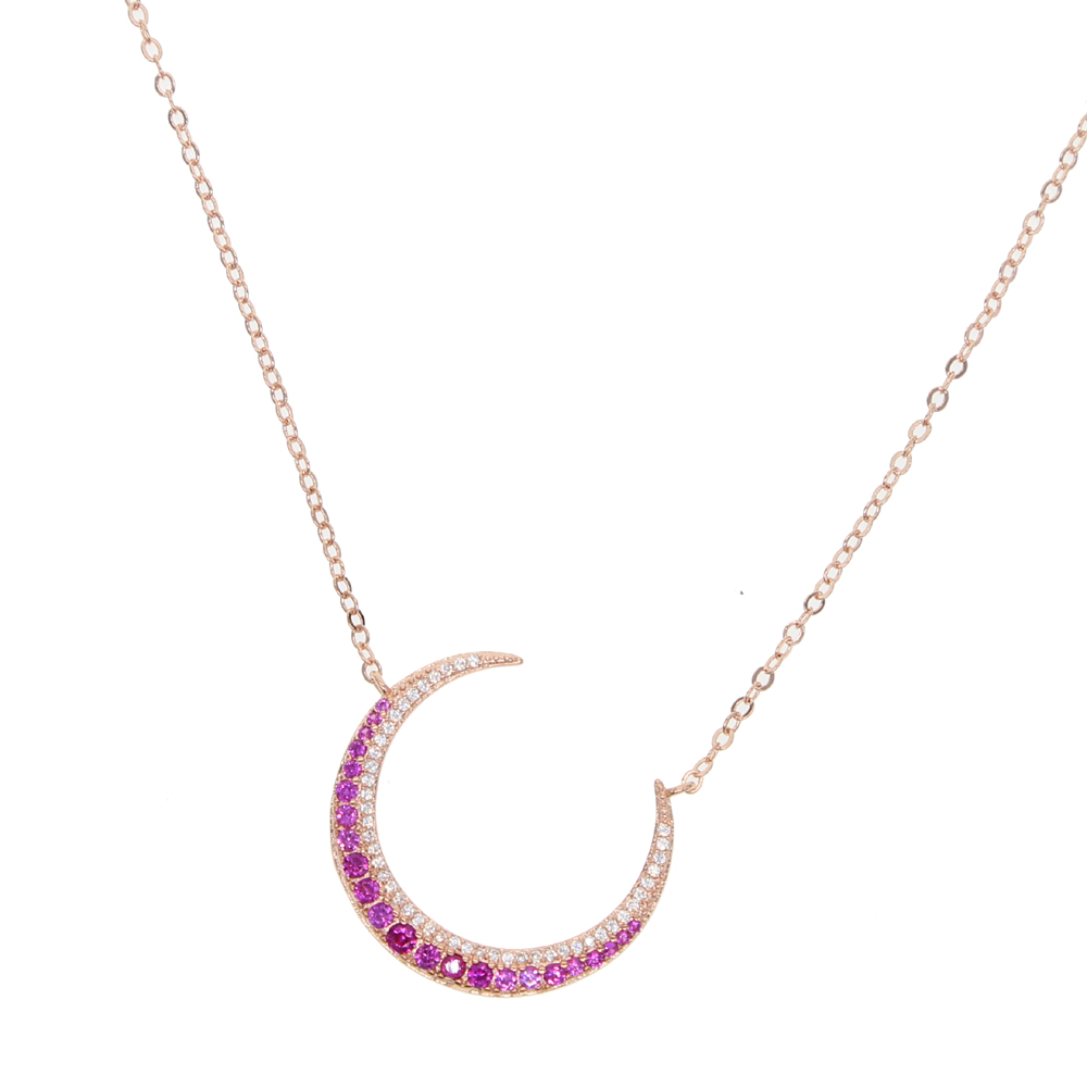 rose gold plated fashion chain red white cubic zirconia crescent moon Horn charm elegance Christmas gift CZ moon necklace