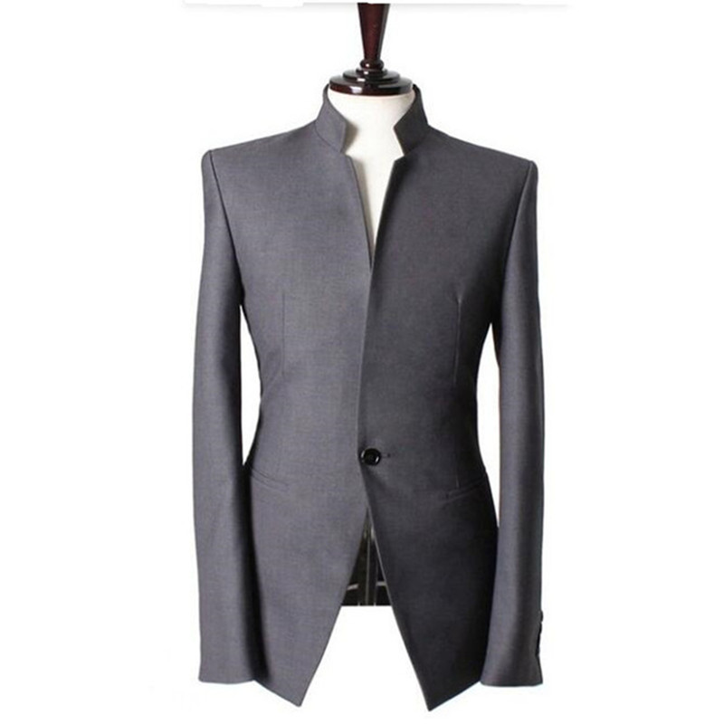 Mandarin collar Gentlemen men suits jacket Handmade Wedding groom tuxedos vest Men Custom Made Suit Jacket