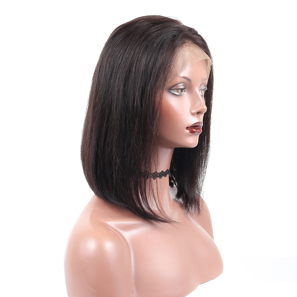 Whloesale Cheap lace front wigs natural color silky straight full lace human hair wigs short human hair wig free shopping