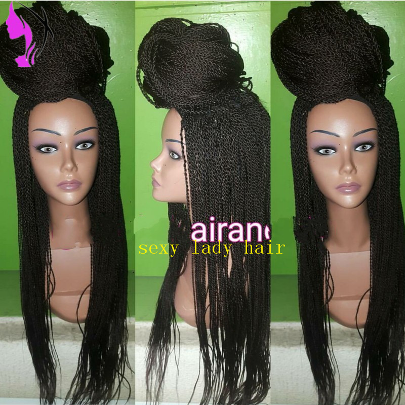10-30inches long twisted 2X twist braids wig black color mirco braided wig synthetic lace front wigs for black woman