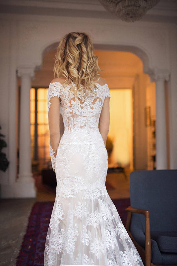 Sexy Mermaid Wedding Dresses With Detachable Skirt Lace Off The Shoulder Appliques Gorgeous Country Wedding Dress Sweep Train Plus Size Gown