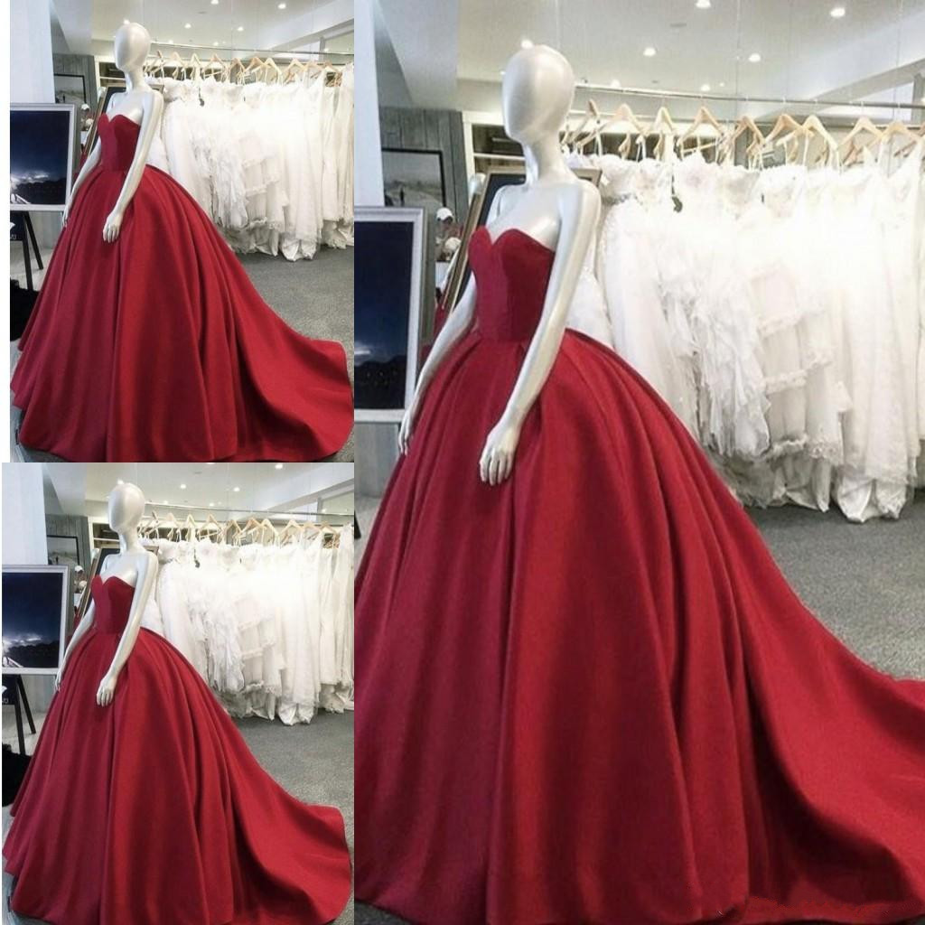 Burgundy Satin Ball Gowns Prom Dresses Sweetheart Sweep Train Lace Up Back Quinceanera Dress Sweet Party Gowns Special Occasion Dress