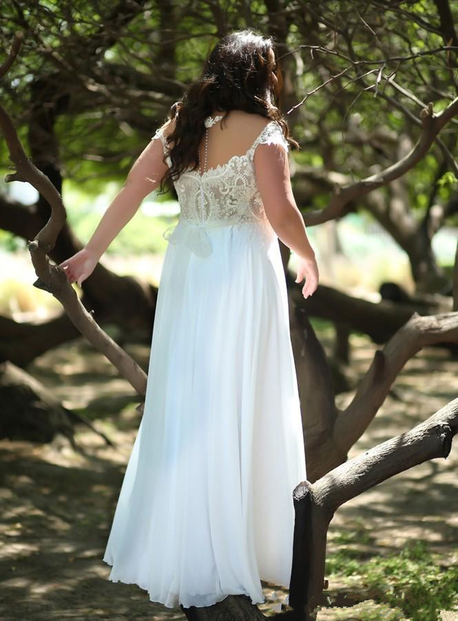 Plus Size Chiffon Beach Wedding Dresses Sheer Neck Short Sleeves Boho Long Bridal Gowns A Line vestido de novia