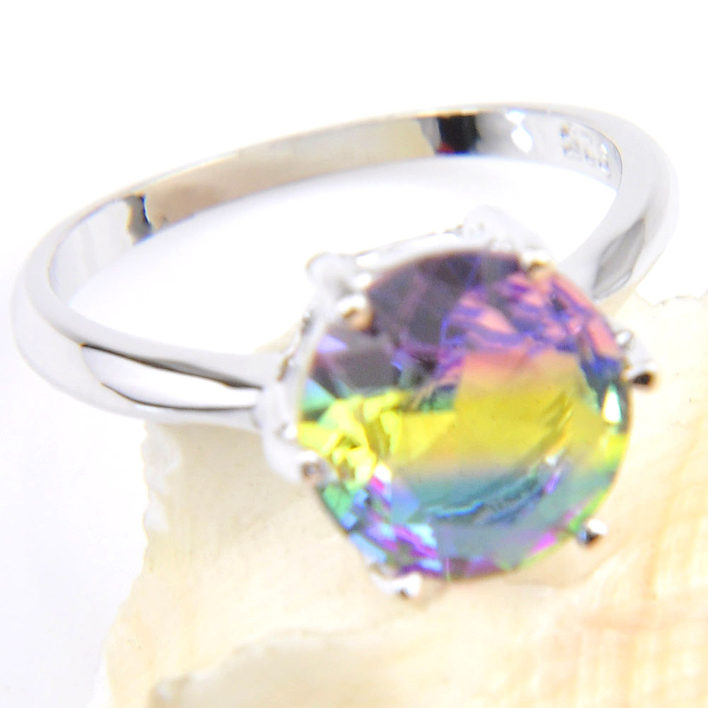 Charm Women Rings 5 Pcs Lot Round Bi Colored Tourmaline Gems 925 Sterling Silver Plated Cz Wedding Ring USA Size 7 8 9