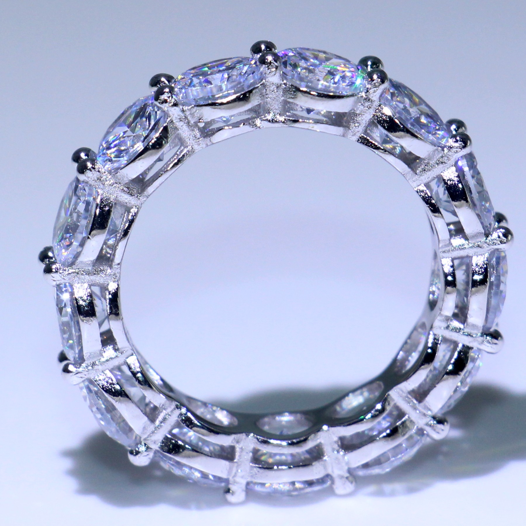 Sterg Sier 6MM Topaz CZ Dia Eternity Women's Ring