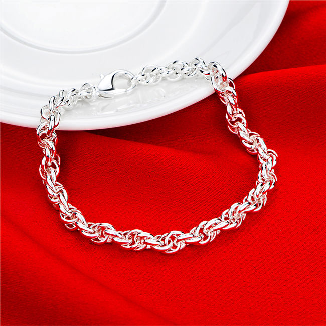 Round popcorn lady's 925 silver bracelet JSPB513; New arrival girl women sterling silver plated Chain link bracelets