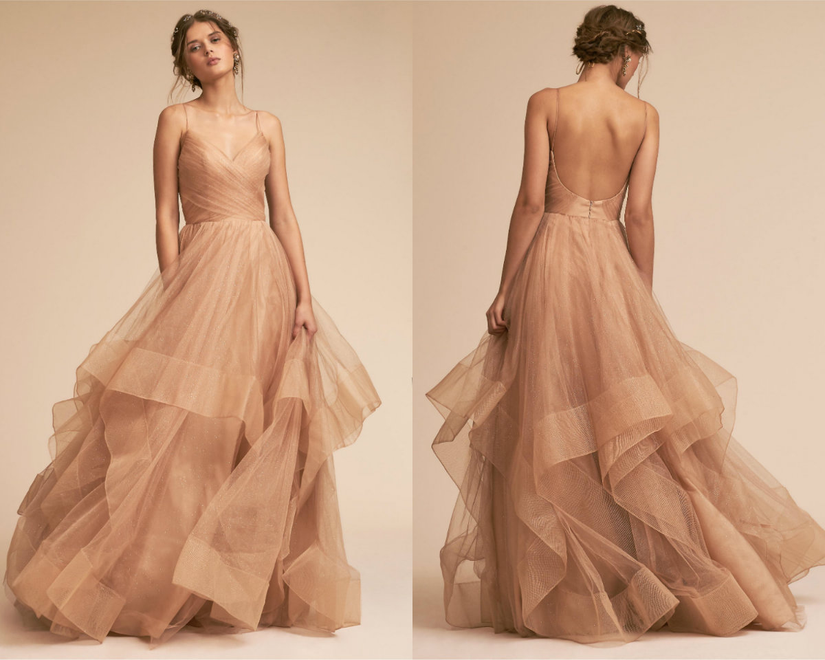 Dark Champagne Beach Weddimg Dresses A Line Spaghetti Tiered Tulle Sexy Backless Sweep Train Shiny Gitter Country Bridal Gowns Plus Size