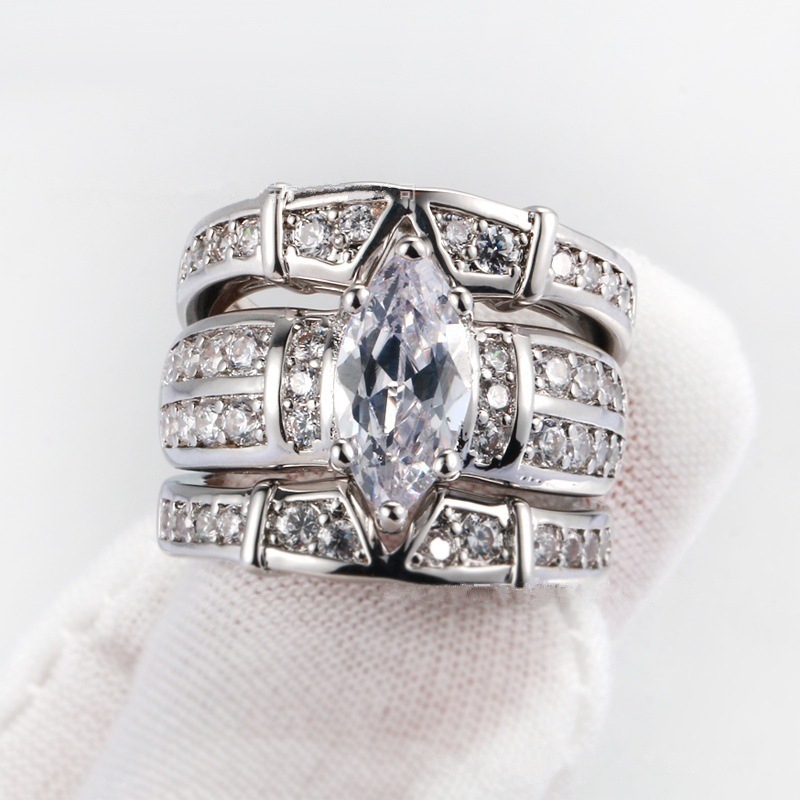 WholeWomen 18K Gold Plated Diamond irregular diamond eye shaped ladder zircon ring Wedding Ring Set for Women rings Jewelry F59881