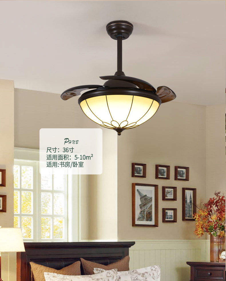 LED Ceiling Invisible Fan Lights Timing Remote Control Warm White Light Pendant Lamp Remote Control