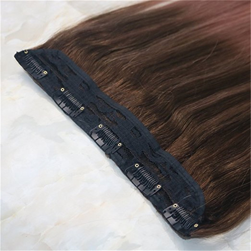 Omber Balayage Rose Gold One Piece Clip in Hair Extensions 5 clips Straight Remy Hair Salon Quality 9A Grade 3/4 Full Head