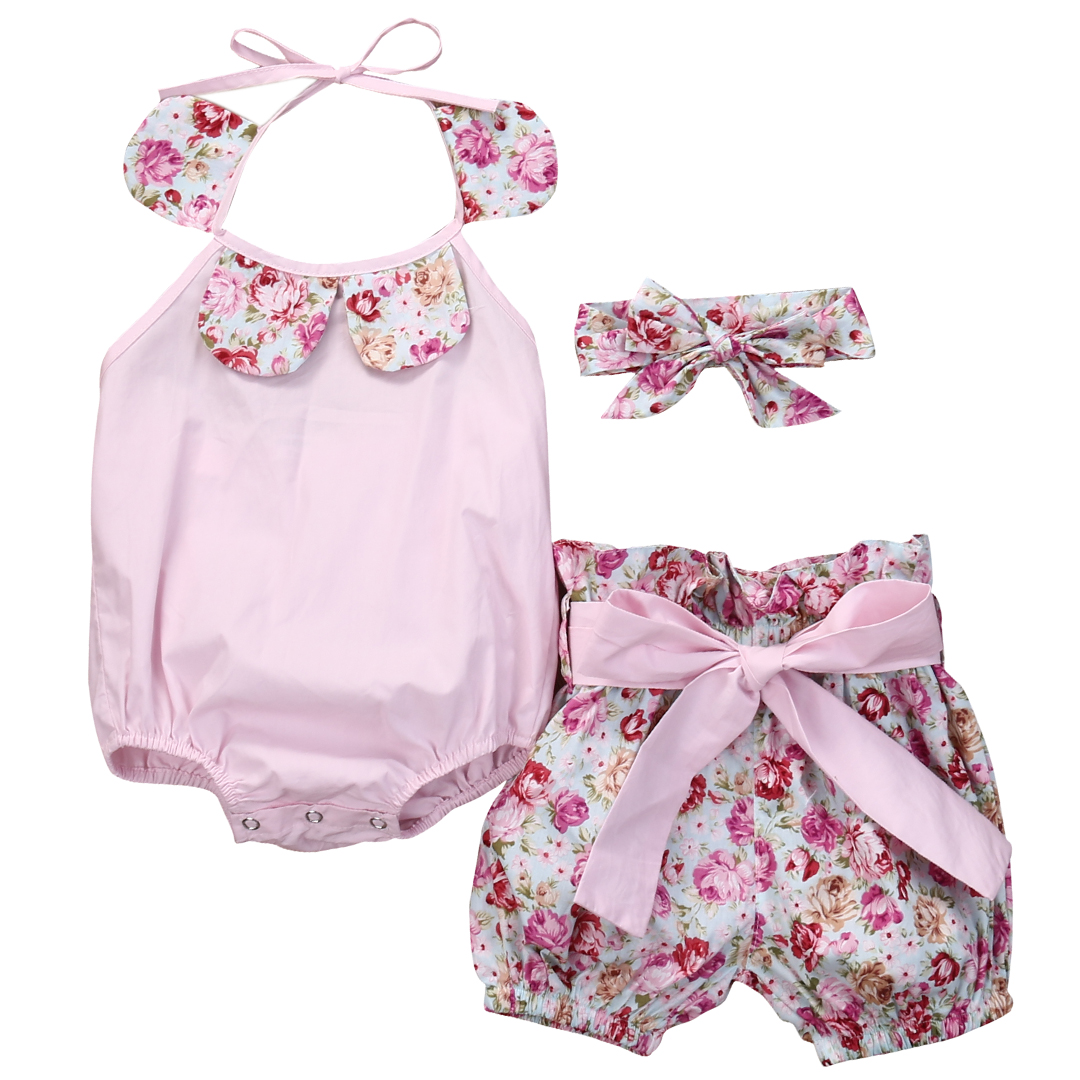 2017 Hot Baby Girls Clothes Cute Flower Bodysuit and Bow Shorts Bottoms Handband 3pcs Outfits Kids Clothing Set Sunsuit 0-24M, Pink
2017 Hot Baby Girls Clothes Cute Flower Bodysuit and Bow Shorts Bottoms Handband 3pcs Outfits Kids Clothing Set Sunsuit 0-24M, Pink